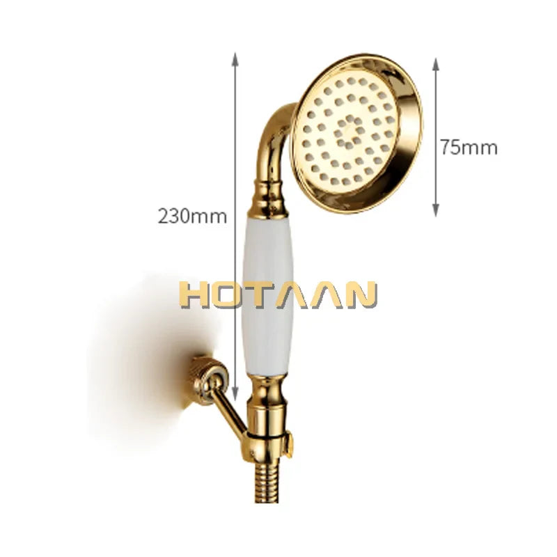 Afralia™ Solid Copper Gold Plated Luxury Handheld Shower Head with Ceramic