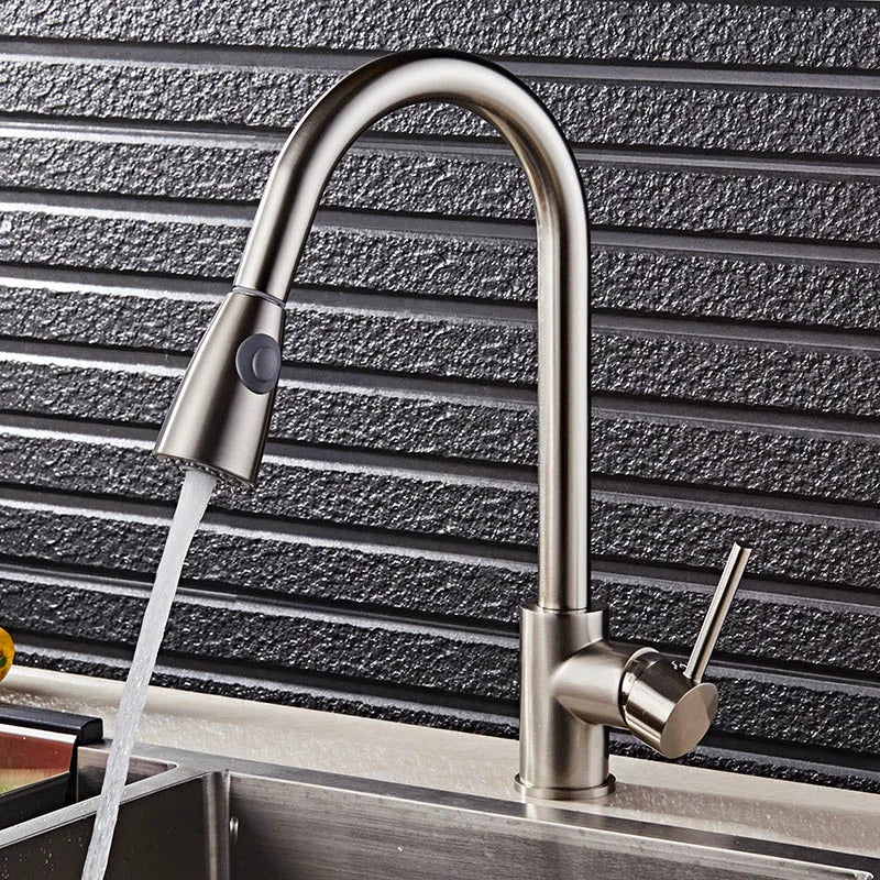 Afralia™ Pull Out Kitchen Faucet Mixer Single Handle 360 Rotate Chrome/Nickel/Gold Tap