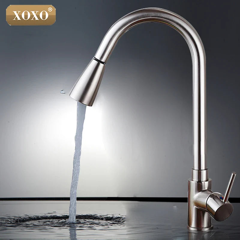 Afralia™ Chrome Single Handle Pull Out Kitchen Faucet Swivel 360 Degree Water Mixer Tap