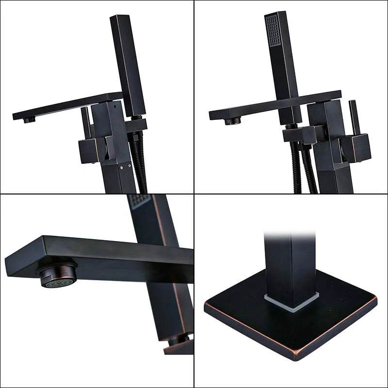 Afralia™ Chrome Floor Mounted Tub Faucet Set with Handshower