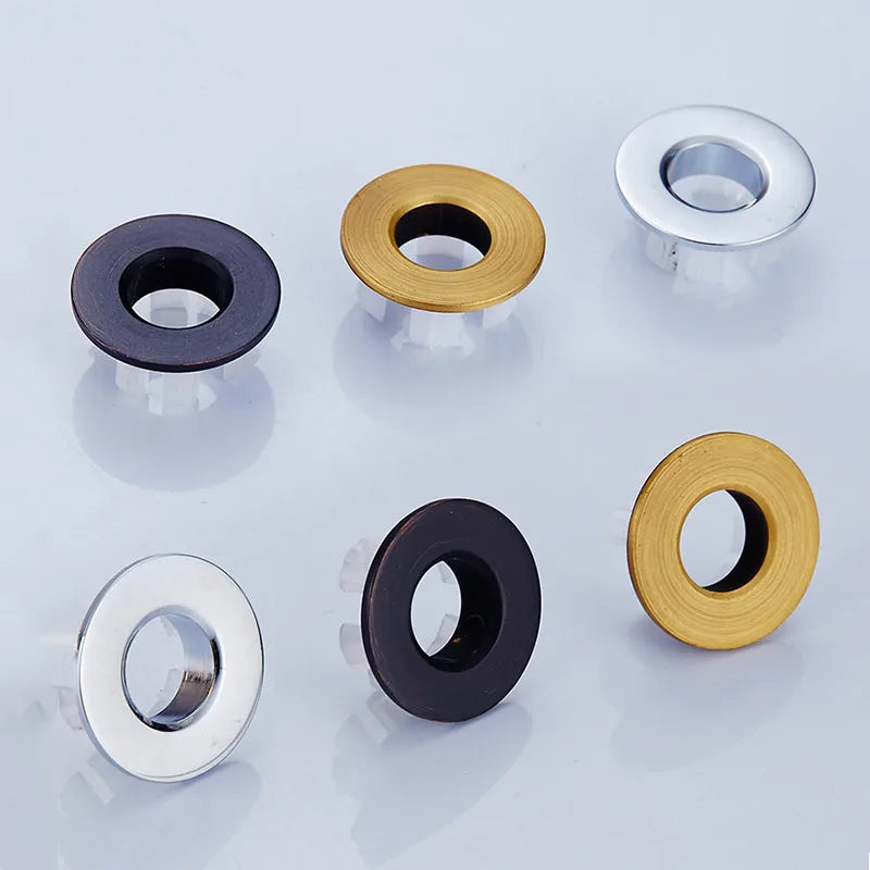 Afralia™ Gold Brass Sink Overflow Cover Six-foot Ring Insert - Bathroom Basin Faucet