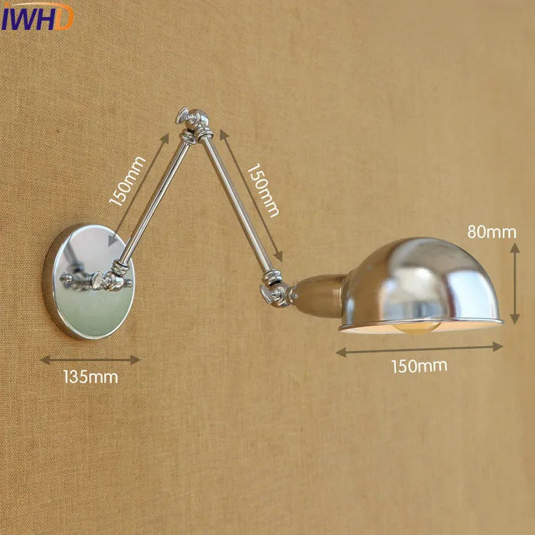 Afralia™ Silver Retro Vintage Swing Long Arm Wall Light LED Sconce Industrial Lighting