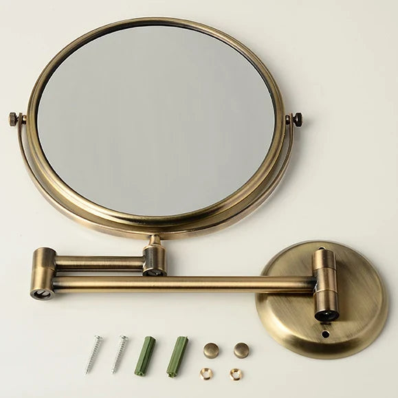 Afralia™ Brass Bronze Folding Makeup Mirror, 8 Inch Round Wall Mirror
