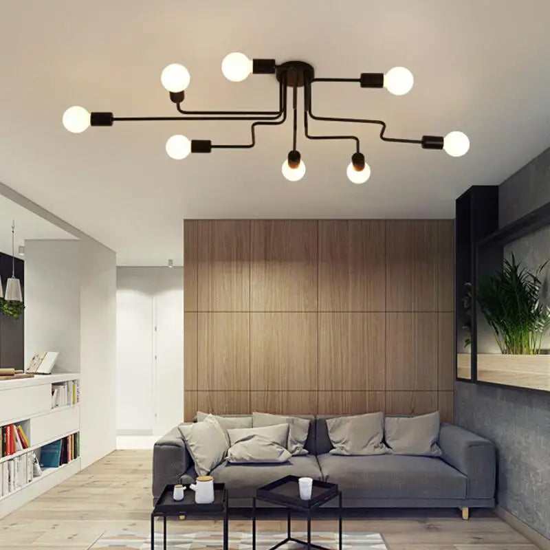 Afralia™ Nordic LED Wrought Iron Chandelier for Living Room, Modern Loft Ceiling Light Fixtures