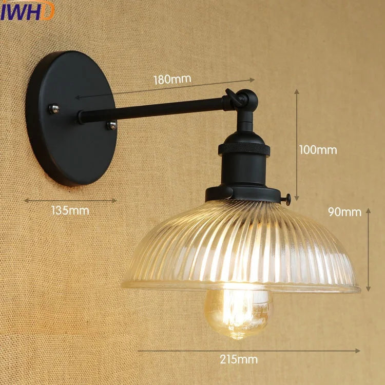 Afralia™ Antique Brass Industrial Swing Arm Wall Sconce - Vintage Glass Wall Light Fixtures