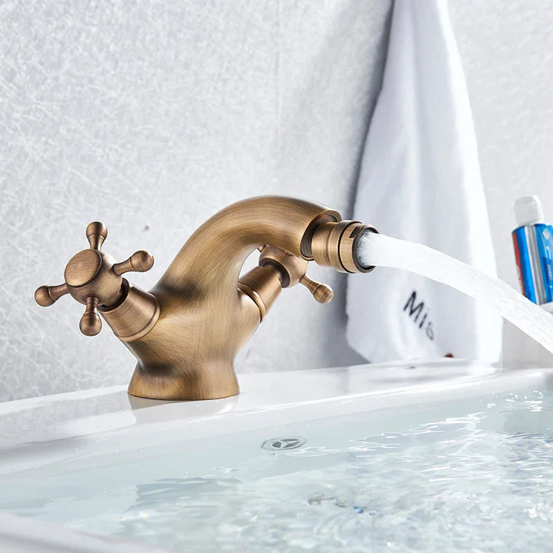 Afralia™ Dual Handle Bidet Faucet for Vessel Sink, Deck Mounted Water Mixer Tap
