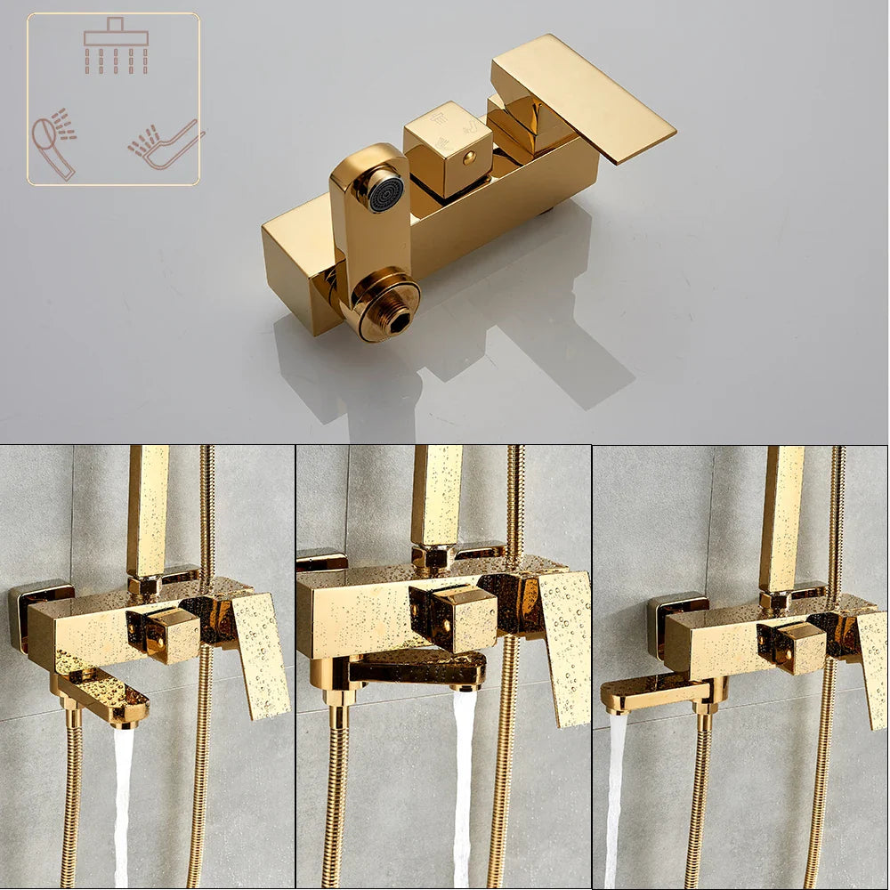 Afralia™ Golden Shower Faucet Set with 8" Rainfall Shower, Wall Mounted Hand Shower