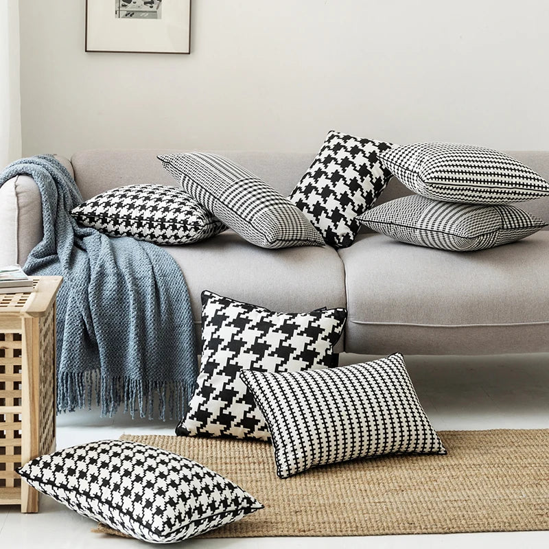 Afralia™ Hounds Tooth Cushion Cover, Durable Canvas Pillowcase for Sofa Bed, 45x45cm/35x55cm