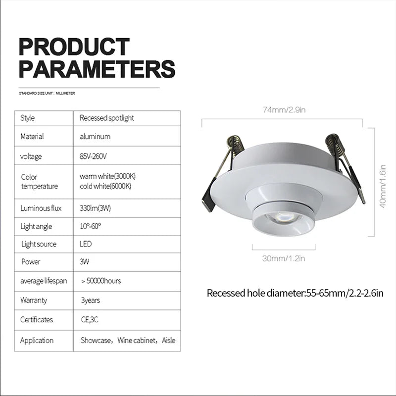 Afralia™ Mini Spot Light Adjustable Recessed Downlight AC90-260V