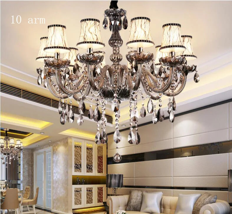 Afralia™ Luxury Smoky Grey Crystal Chandelier for Living Room Bedroom Hotel Villa