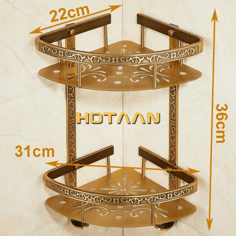 Afralia™ Antique Aluminum Double Layer Bathroom Corner Shelf - Bathroom Holder Organizer