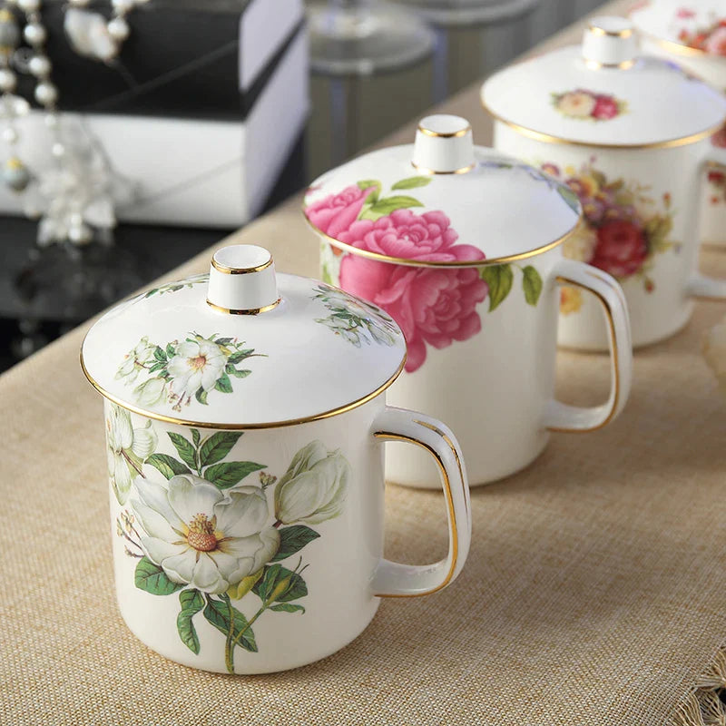 Afralia™ Porcelain Tea Mug Set - Elegant British Bone China Coffee Cup Tumbler