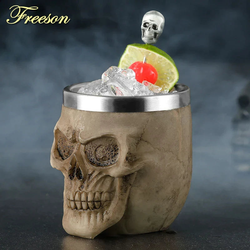 Afralia™ Skull Shot Glass Stainless Steel 200ml Gothic Beer Mug Whiskey Glasses Halloween Gift