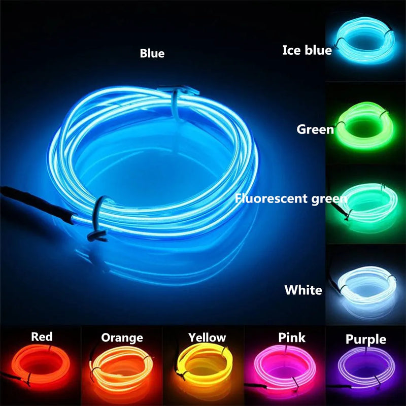 Afralia™ 3V Neon Light EL Wire Rope 1m/3m/5M Glow Strip LED Shoes Clothing Car