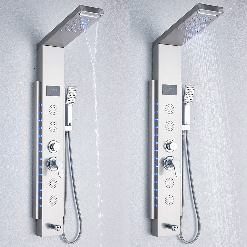 Afralia™ Black LED Shower Panel 5-Function Wall Mount Bathroom Faucet - Cold and Hot Shower