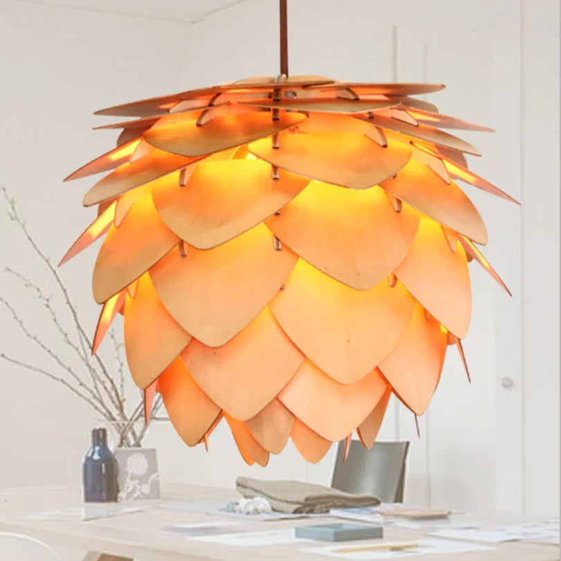 Afralia™ Wooden Pinecone Chandelier Pendant Lamp for Kitchen, Dining, Restaurant, Bar