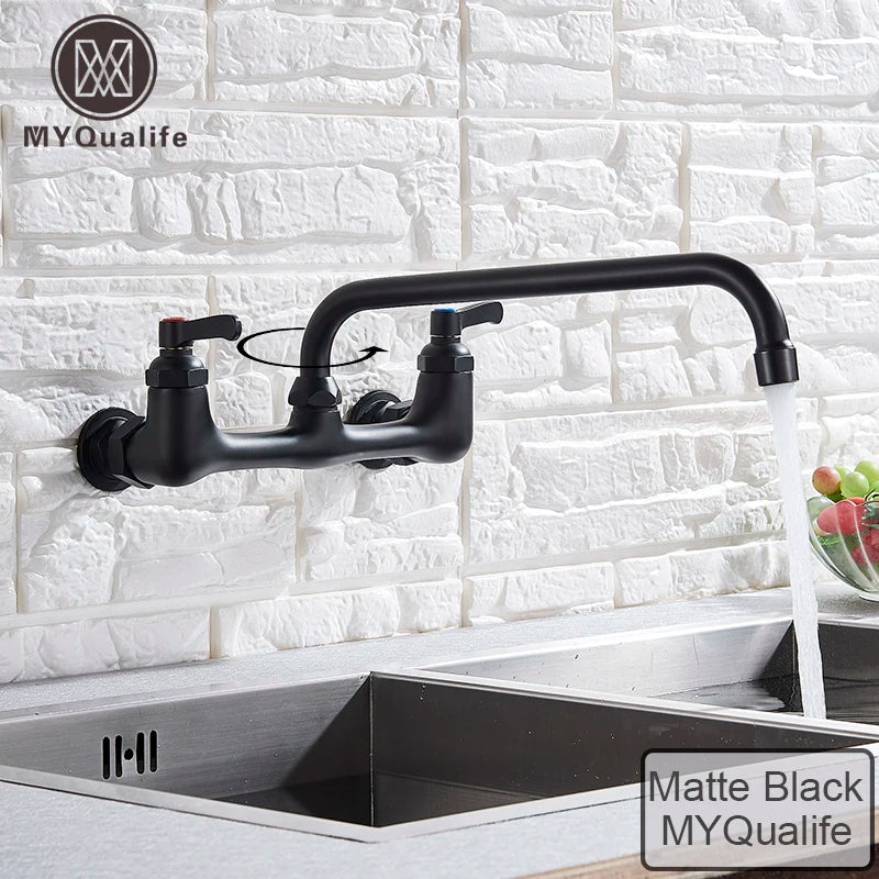 Afralia™ Brass Dual Handle Kitchen Faucet 360 Swivel Hot Cold Water Tap