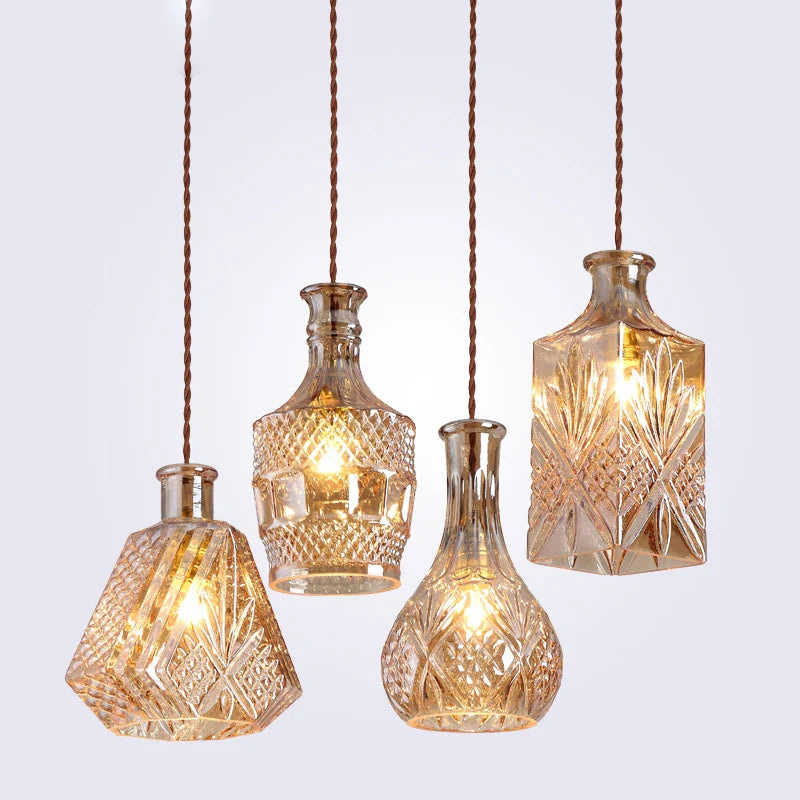 Afralia™ Vintage Wine Bottle Pendant Lights Glass Pendant Lamps for Cafe/Bar E27