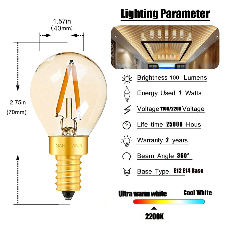 Afralia™ Gold Tint G40 LED Filament Globe Bulb E14/E12 Dimmable 1W 2200K Home Lighting