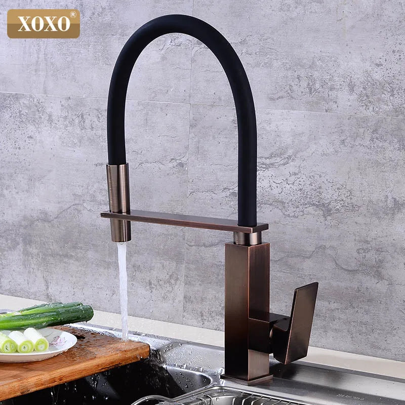 Afralia™ Pull Down Black Kitchen Faucet Cold Hot Mixer Tap Single Hole