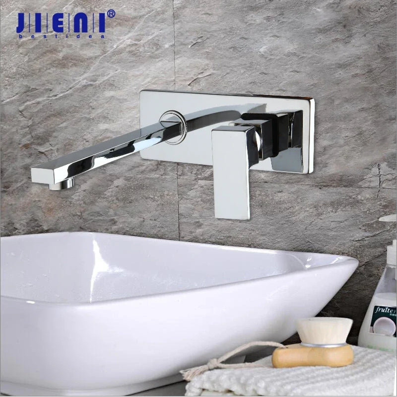 Afralia™ Golden Polished Wall Mount Bathroom Basin Sink Faucet with Hot & Cold Mixer