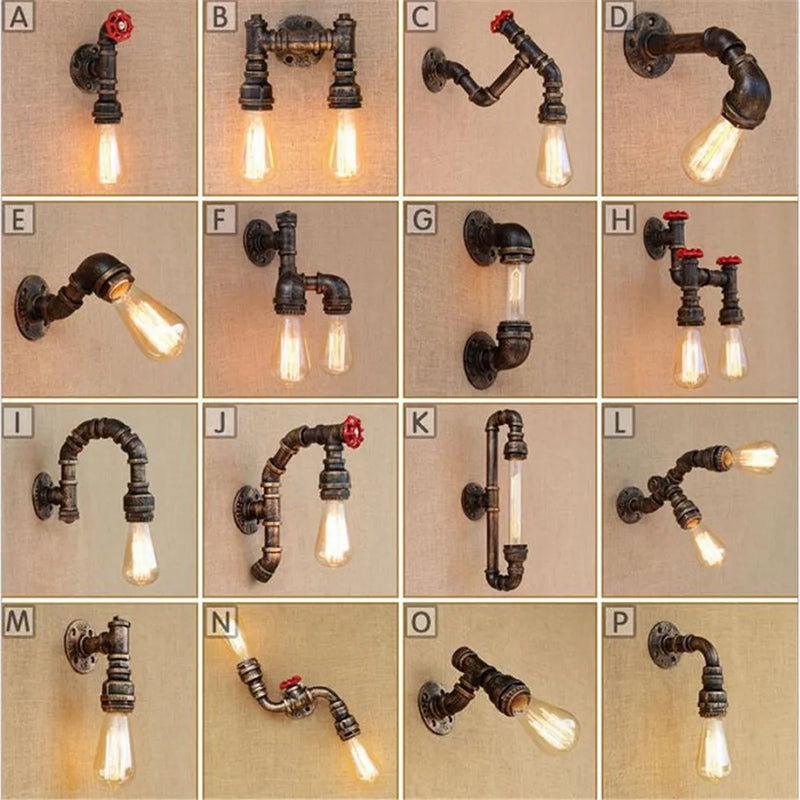 Afralia™ Industrial Water Pipe Wall Light Sconces | Vintage Style Iron Pipe Lamp