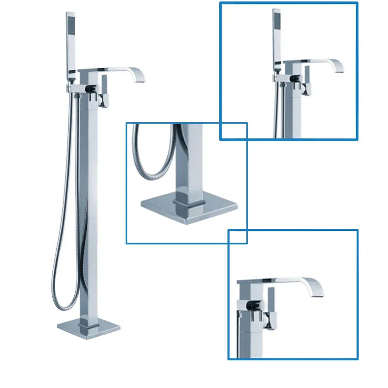 Afralia™ Brass Single Handle Bathtub Shower Set Floor Mounted Mixer Brushed Nickel