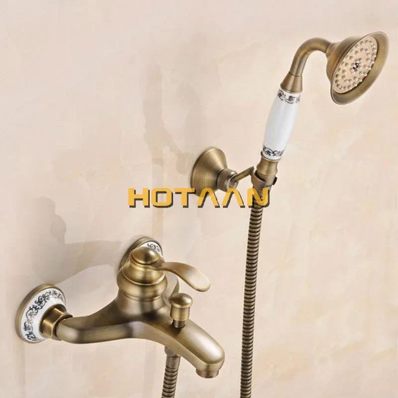 Afralia™ Antique Brass Hand Held Shower Head Kit for Wall Mounted Bathtub - YT-5340-B