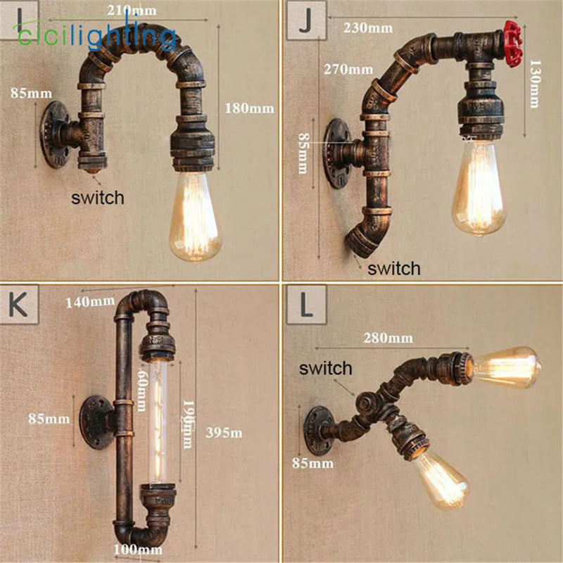 Afralia™ Industrial Water Pipe Wall Light Sconces | Vintage Style Iron Pipe Lamp