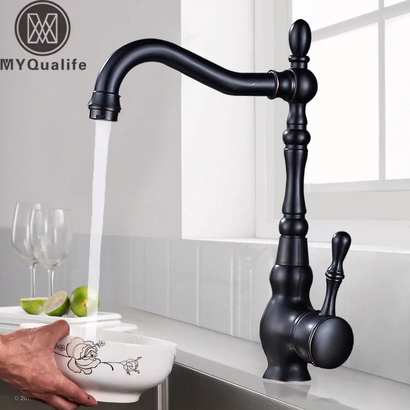 Afralia™ Black Brass Faucet Single Handle 360 Rotate Basin Sink Mixer Taps