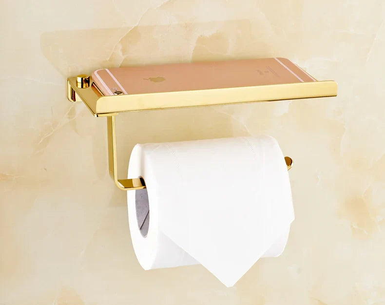 Afralia™ Bathroom Paper Phone Holder Shelf Towel Rack Toilet Tissue Box Silver Gold