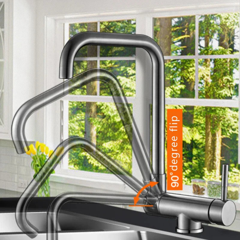 Afralia™ Rotating Kitchen Faucet Black Single Handle Mixer Hot Cold Water Foldable