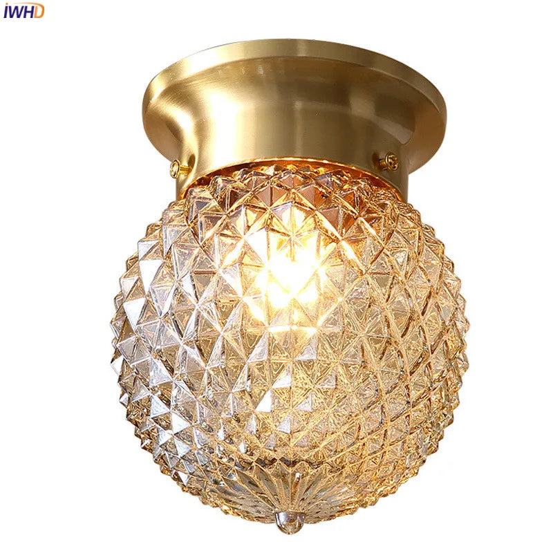 Afralia™ Glass Ball LED Ceiling Light Modern Vintage Copper Ceiling Lamp