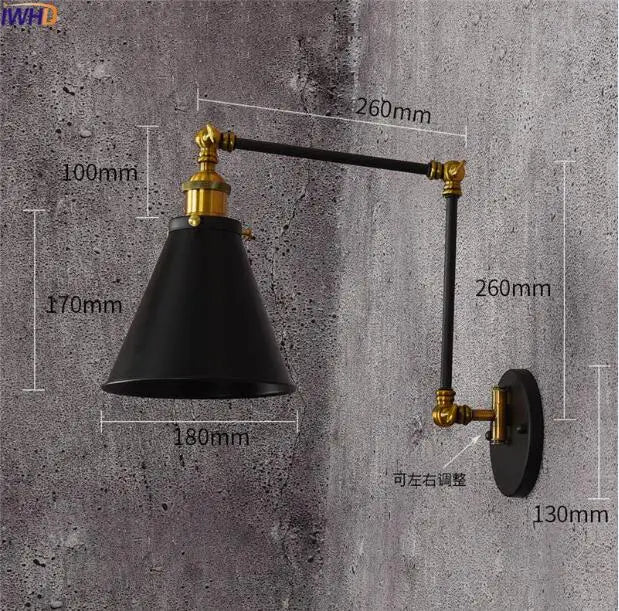 Afralia™ Loft Industrial Wall Sconce Black Swing Arm Wall Lamp LED Edison Luminaire