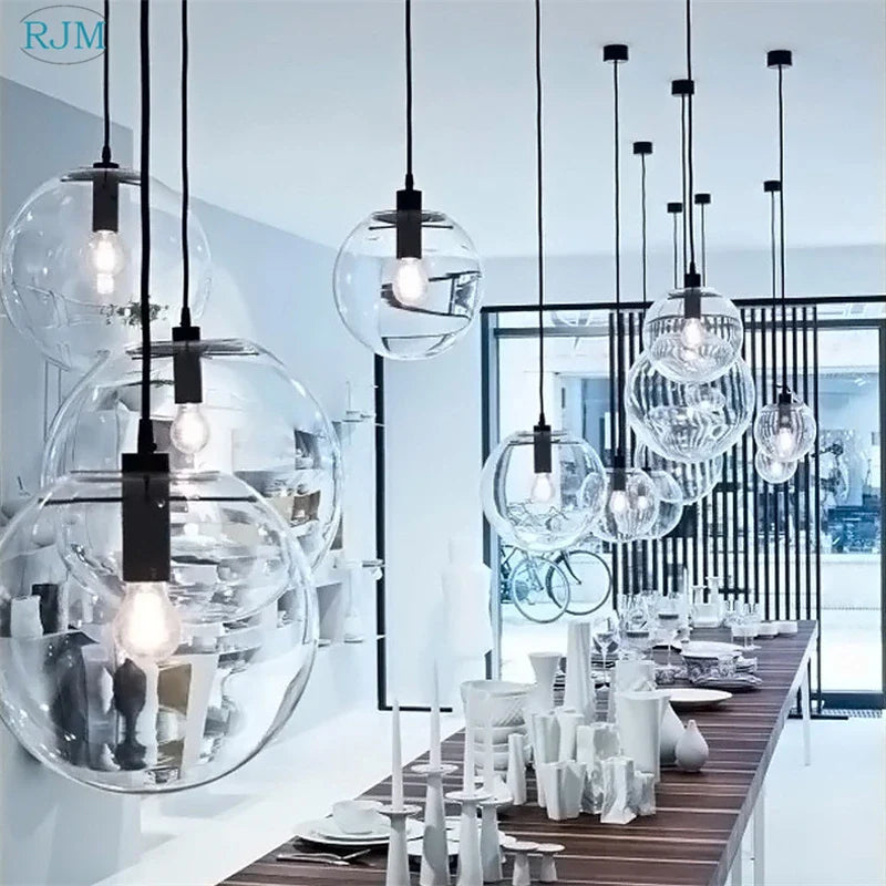 Afralia™ Bubble Glass Ball Pendant Light for Modern Living Room Kitchen Bedroom