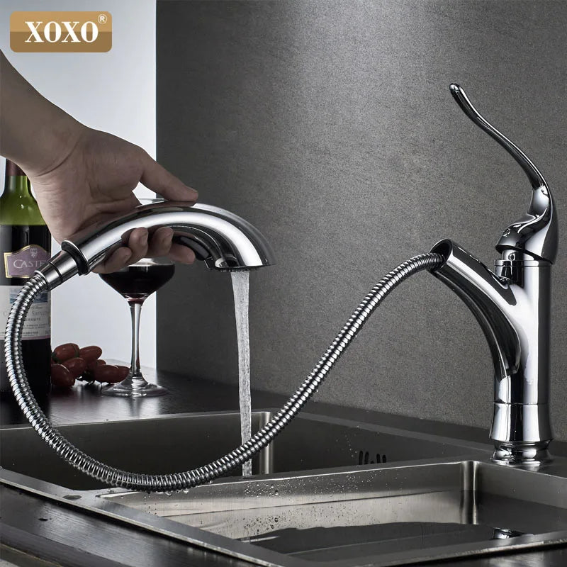 Afralia™ Spring Brass Kitchen Faucet Head, Chrome Pull Out Hot/Cold Mixer