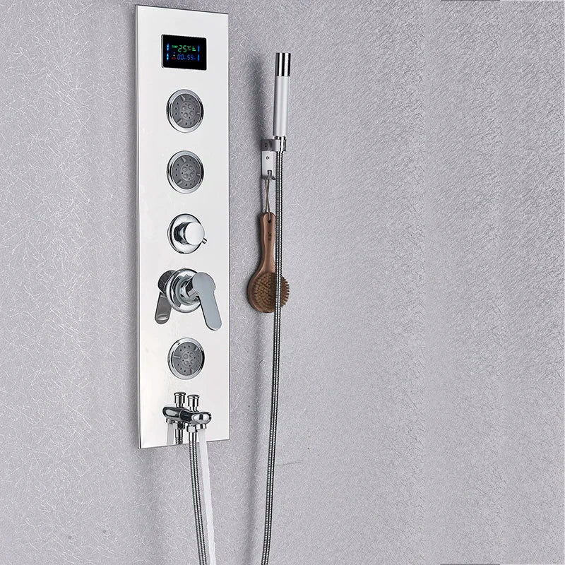Afralia™ Chrome LED Shower Panel & Head Combo, Wall Mount 4-Function Bathroom Faucet