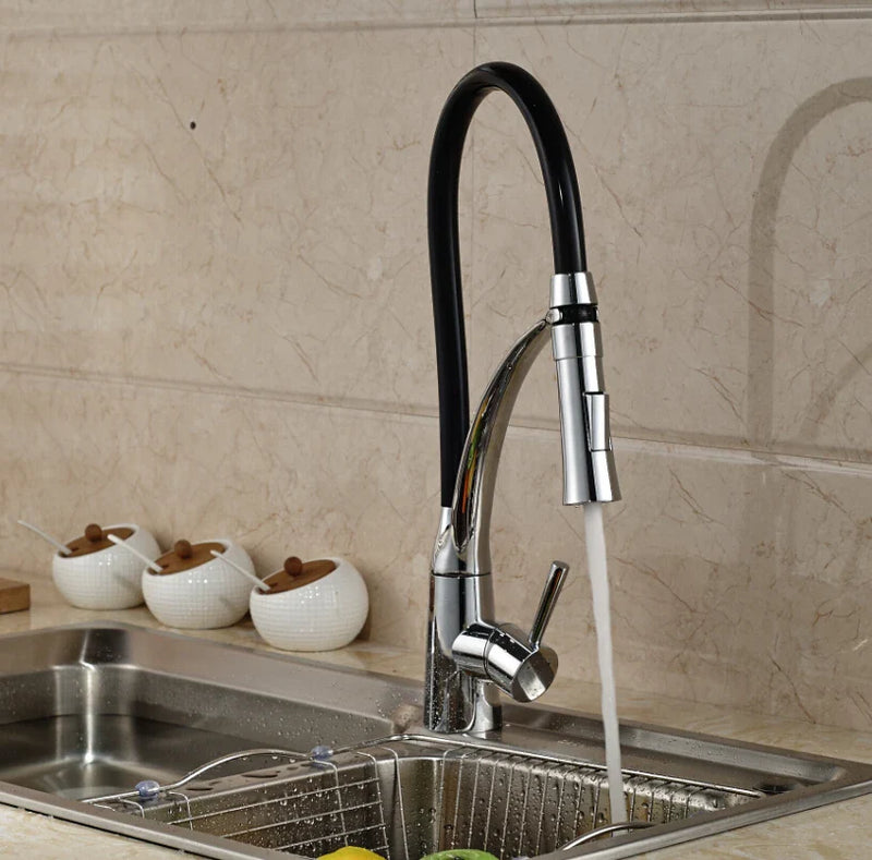 Afralia™ Black Hose Kitchen Mixer Tap with Single Handle Stream Sprayer, Chrome Finish