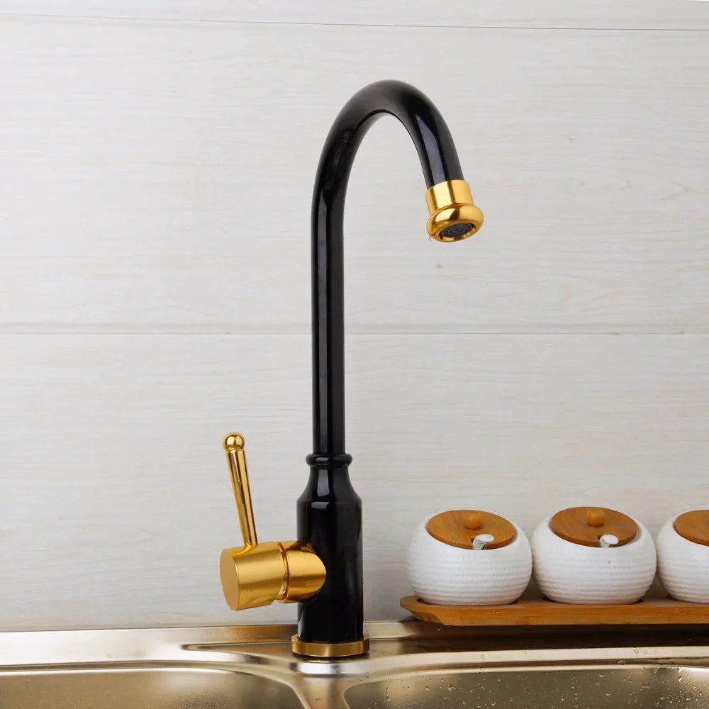 Afralia™ Rose Gold Kitchen Sink Mixer, Black Tap Faucet, Space Aluminium Metal
