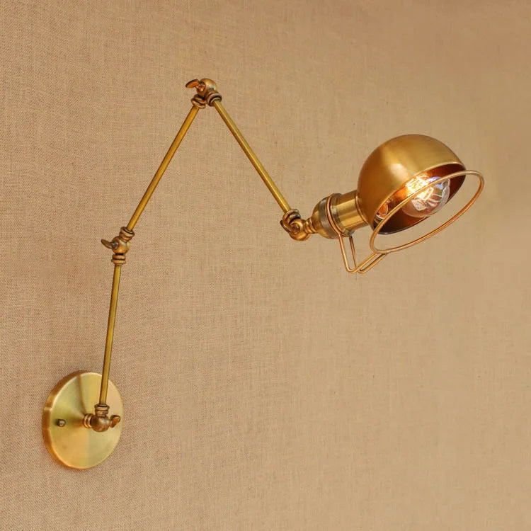 Afralia™ Golden Loft Swing Arm LED Wall Sconce Retro Style Lamp - Adjustable Long Arm Light Fixtures