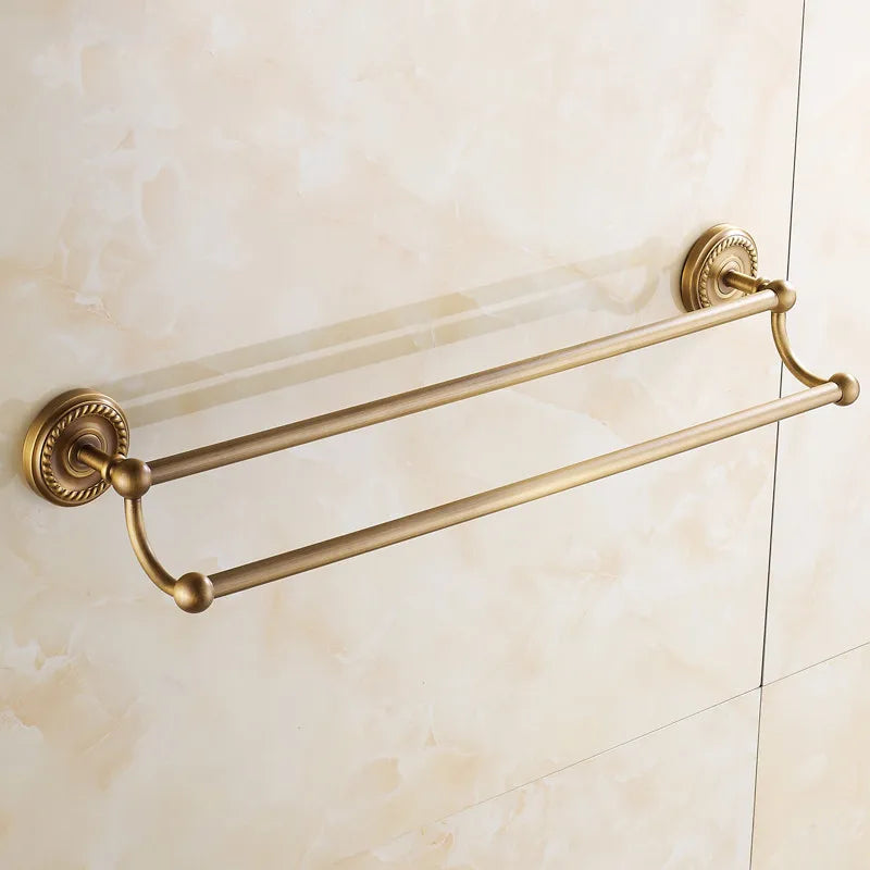 Afralia™ Brass Double Towel Bar Bathroom Shelf Black Towel Rack Holder