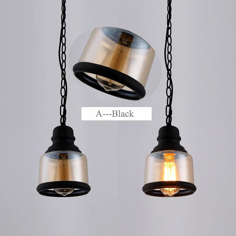 Afralia™ Loft Industrial Chain Pendant Lights Vintage Edison Dinning Room Lamps Glass Shades