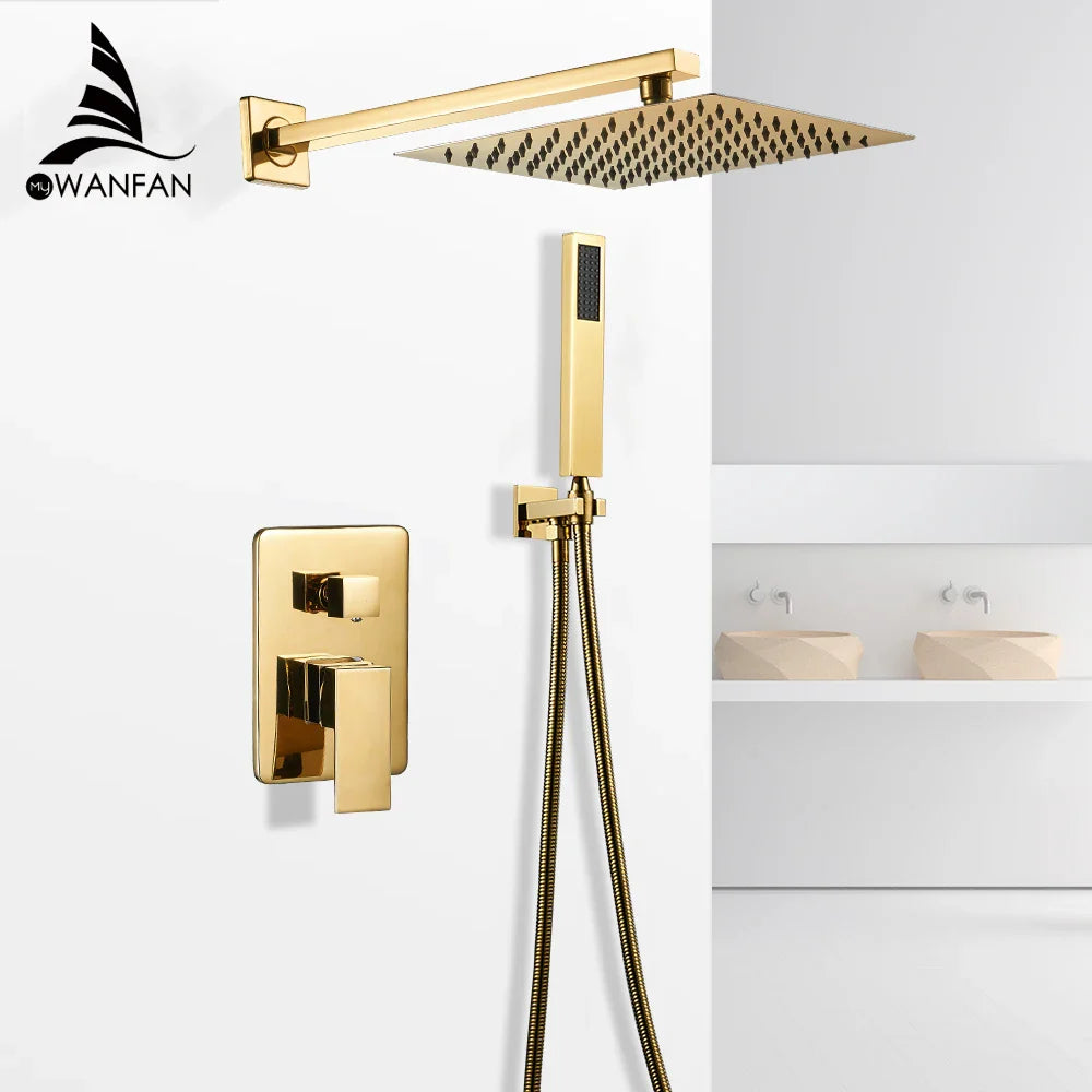 Afralia™ Gold Bath Rain Shower Wall Concealed Faucet Set