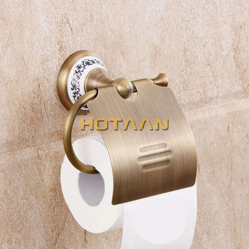 Afralia™ Brass Bathroom Accessories Set: Robe hook, Paper Holder, Towel Bar, Soap Basket