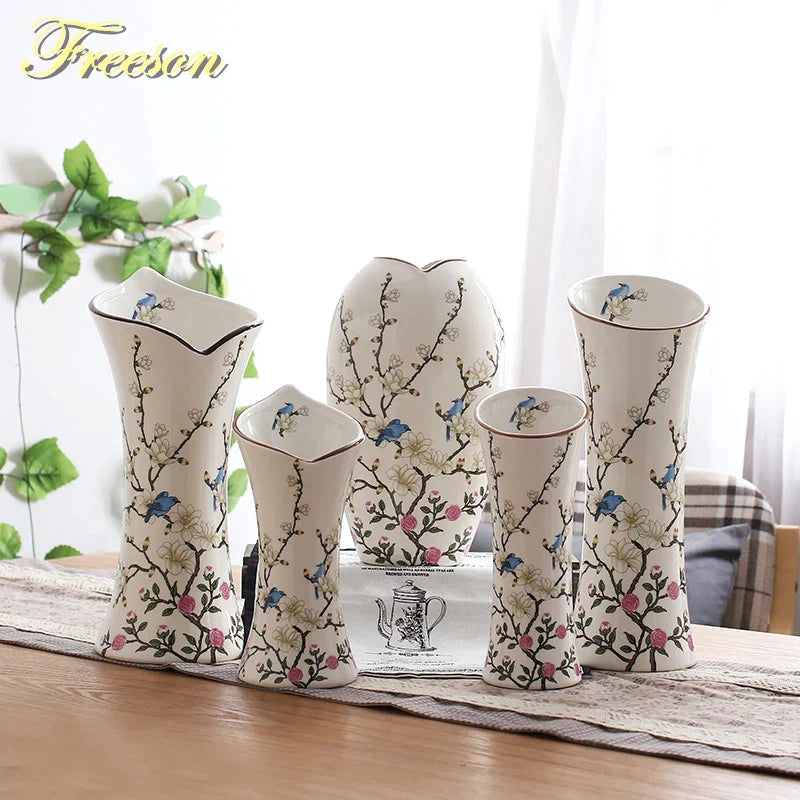 Afralia™ Bird Butterfly Porcelain Vase: British Rural Ceramic Flower Decoration