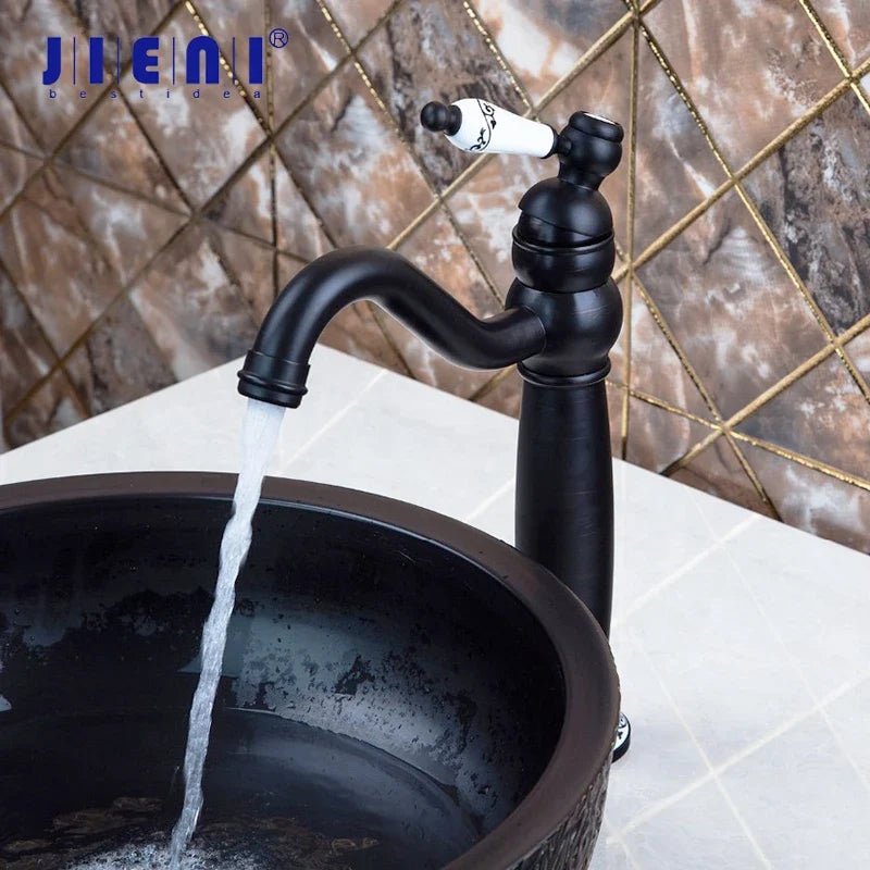 Afralia™ Oil Rubbed Bronze Tall Spout Basin Faucet with Ceramic Handle