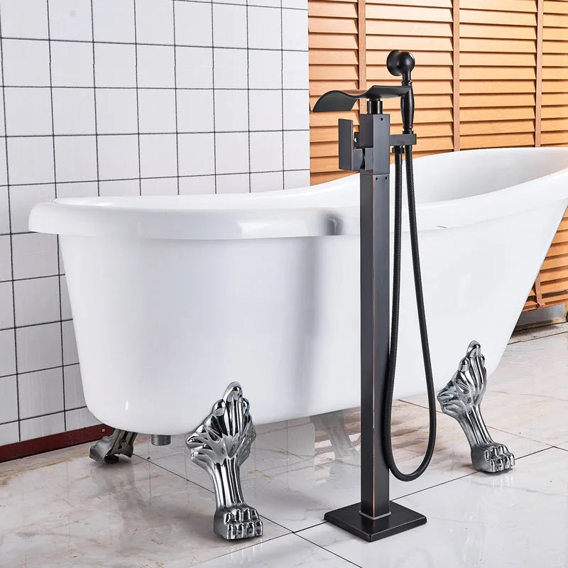 Afralia™ Black Bronze Bathtub Mixer Faucet | Single Handle Waterfall Tub Fixture