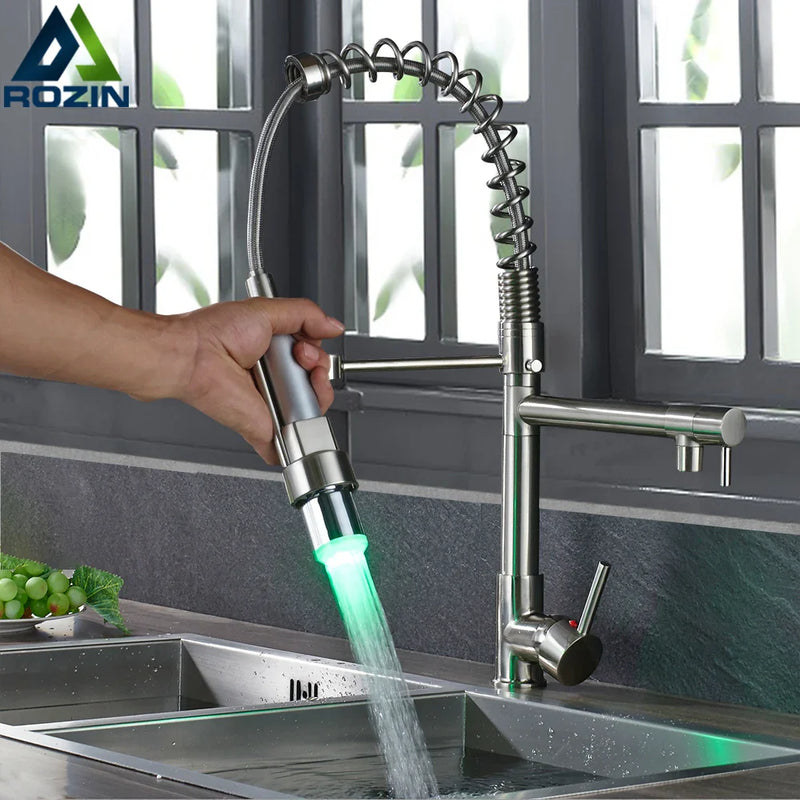 Afralia™ LED Chrome Kitchen Faucet with Color Changing Mixer Spout