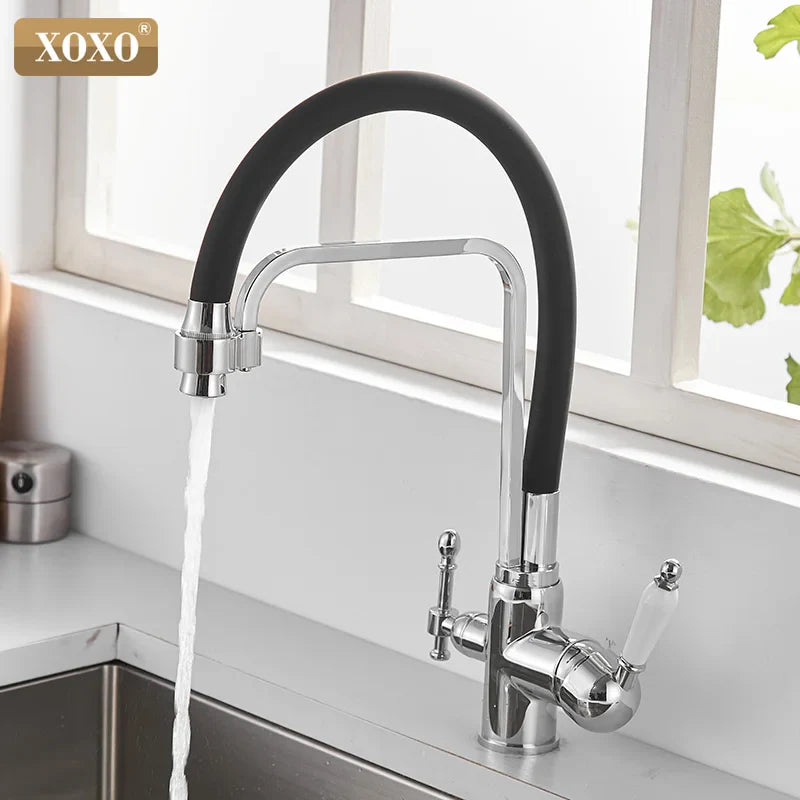 Afralia™ Black Deck Mounted Kitchen Faucet with 360 Rotation Pure Water Filter