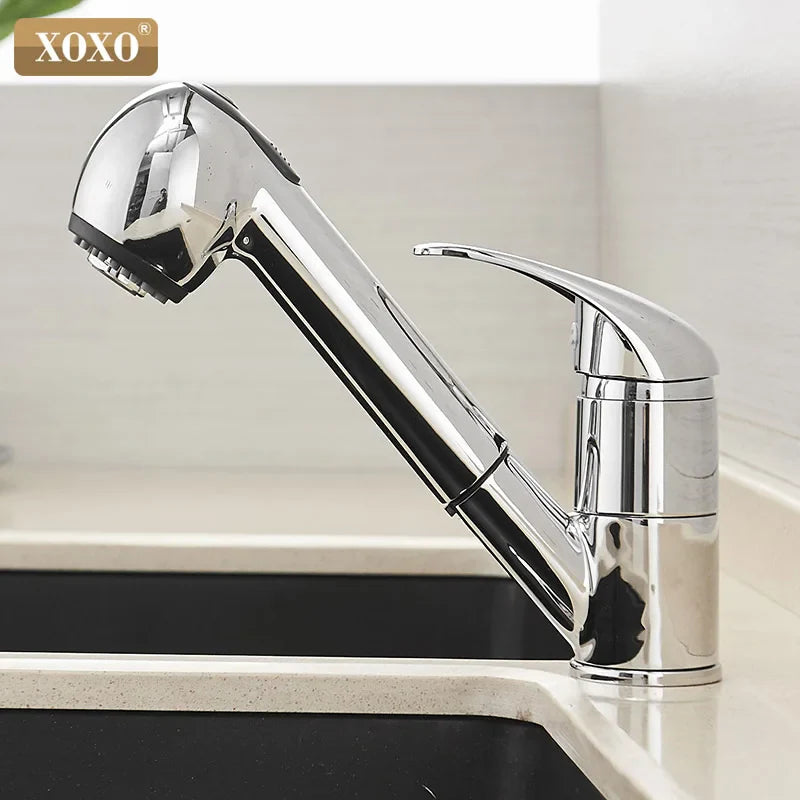 Afralia™ Black Polished Kitchen Faucet Pull Out Spray Mixer Tap Hot Cold Water 360°